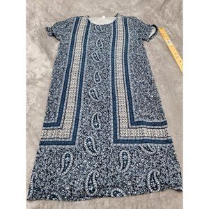 Women’s sz XS J.Jill Blue Paisley Floral Print Short Sleeve Shift‎ Dress Stretch